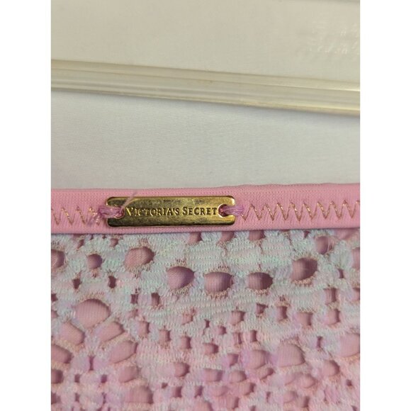 Victorias Secret High Neck Halter Bikini Set M Ombre Lace Pink & Blue With Strap - Picture 8 of 9